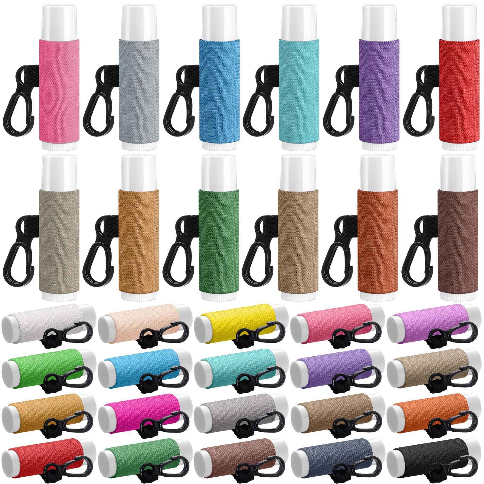 Huquary 100 Pack Lip Balm Keychain Holder Clip - Solid Color Elastic Lipstick Sleeves for Purse and Car