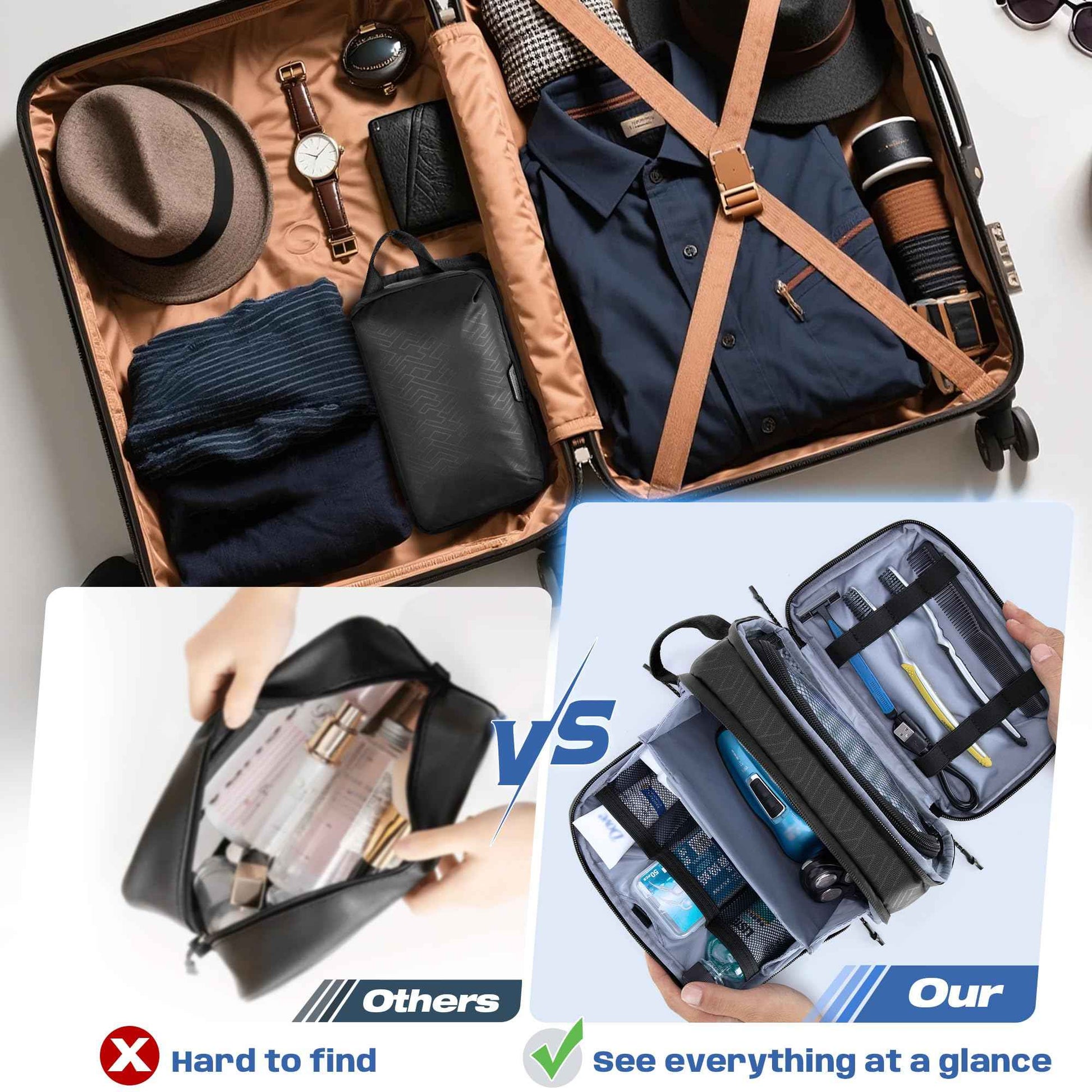 Yarwo Travel Toiletry Bag for Men, Hanging Dopp Kit Shaving Storage Case, Water-resistant Toiletry Organizer Hygiene Bag for Toiletries, Skincare, Razor, Makeup, Cosmetics, Shower Essentials