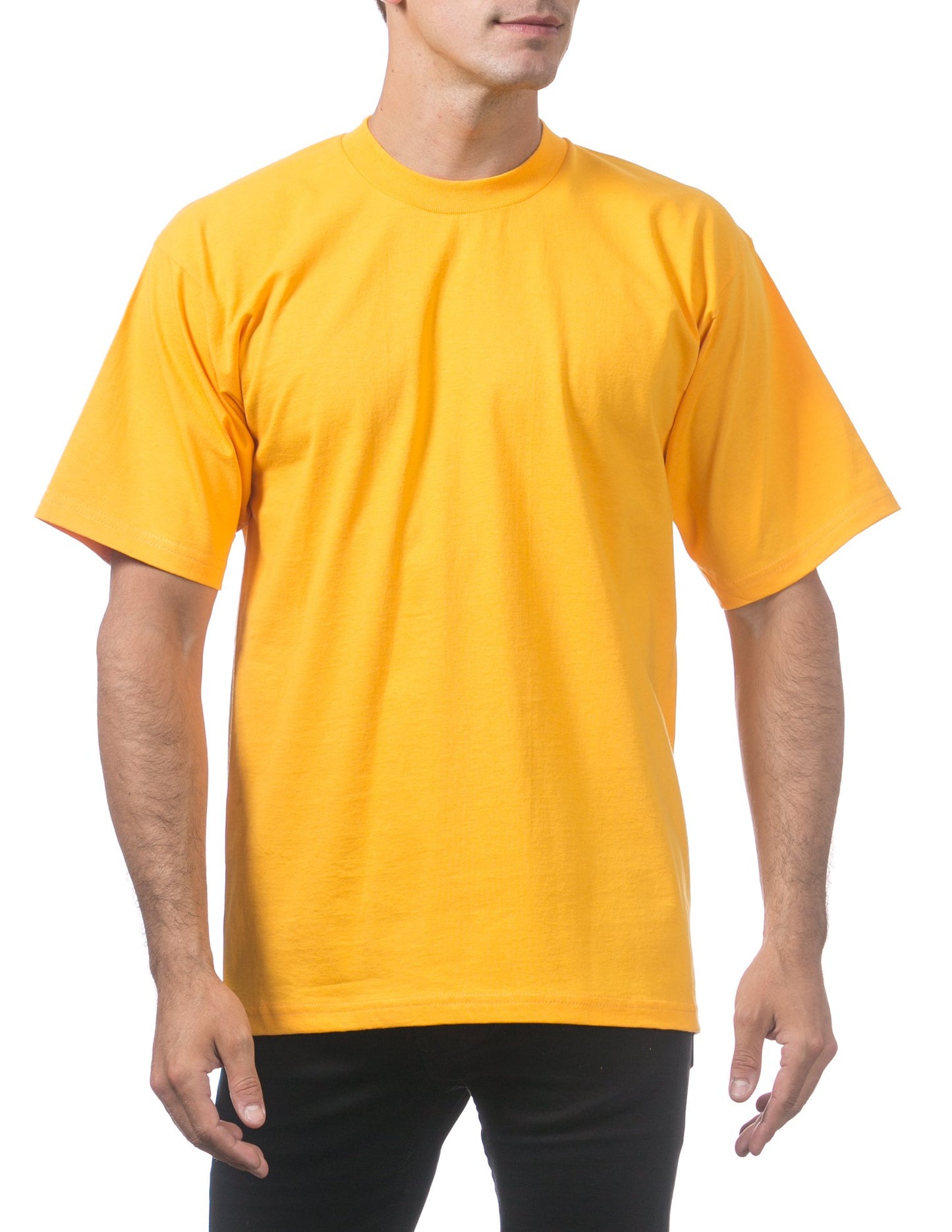 Pro Club Men's Heavyweight Cotton Short Sleeve Crew Neck T-Shirt, Gold, Small