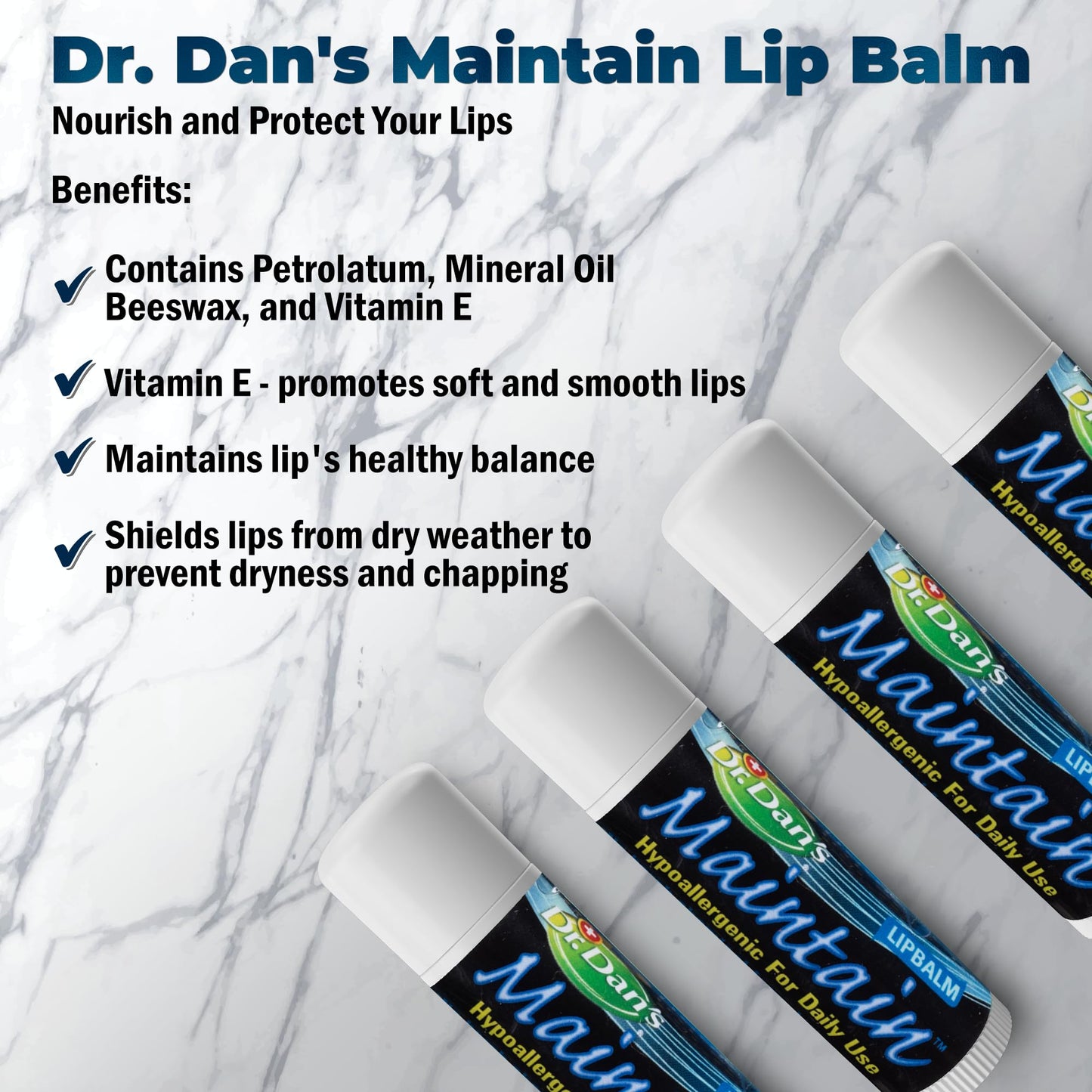 Dr. Dan's Maintain Lip Balm - Perfect for Everyday and Cortibalm aftercare, Mild Ingredients & Beeswax, Vitamin E Enriched for Moisturizing Dry Lips, Ensures Smooth, Soft Feel, 3 Pack