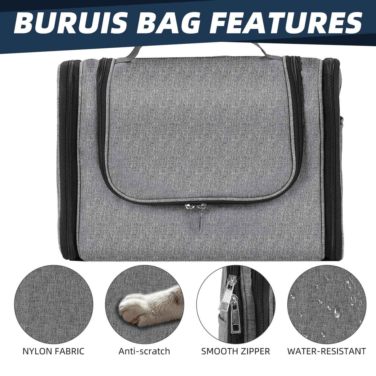 Buruis Large Capacity Toiletry Bag for Women and Men, Hanging Toiletry Organizer Cosmetics Makeup Bag, Water-resistant Dopp Kit Shaving Bags for Full Sized Toiletries, Travel Essentials (Oxford Gray)