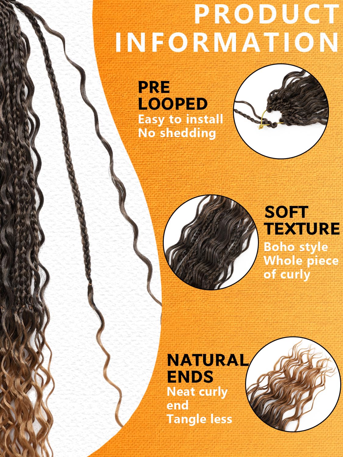 Goddess Box Braids Crochet Hair for Women 14 Inch 8 Packs Boho Crochet Box Braids with Curly Ends Bohemian Pre-looped Box Braids Crochet Braiding Hair Extensions(14inch,1B/30)