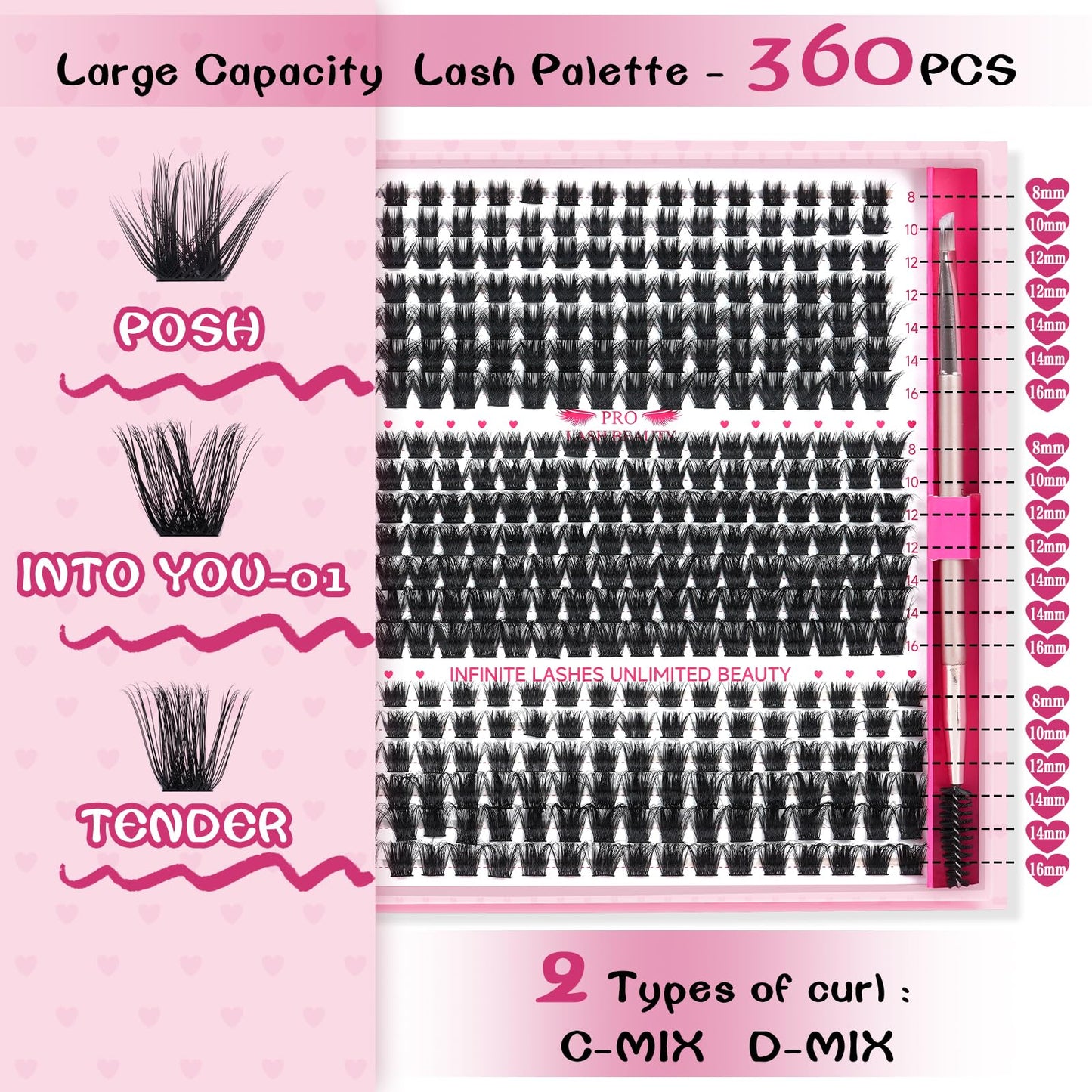 346 Pcs Lash Clusters,Individual Cluster Lashes DIY Lash Extension 3 Styles Mix Eyelash Clusters Volume Wispy Lashes Super Thin Band Reusable Soft & Comfortable(Mix Styles A,D-8-16 mix)