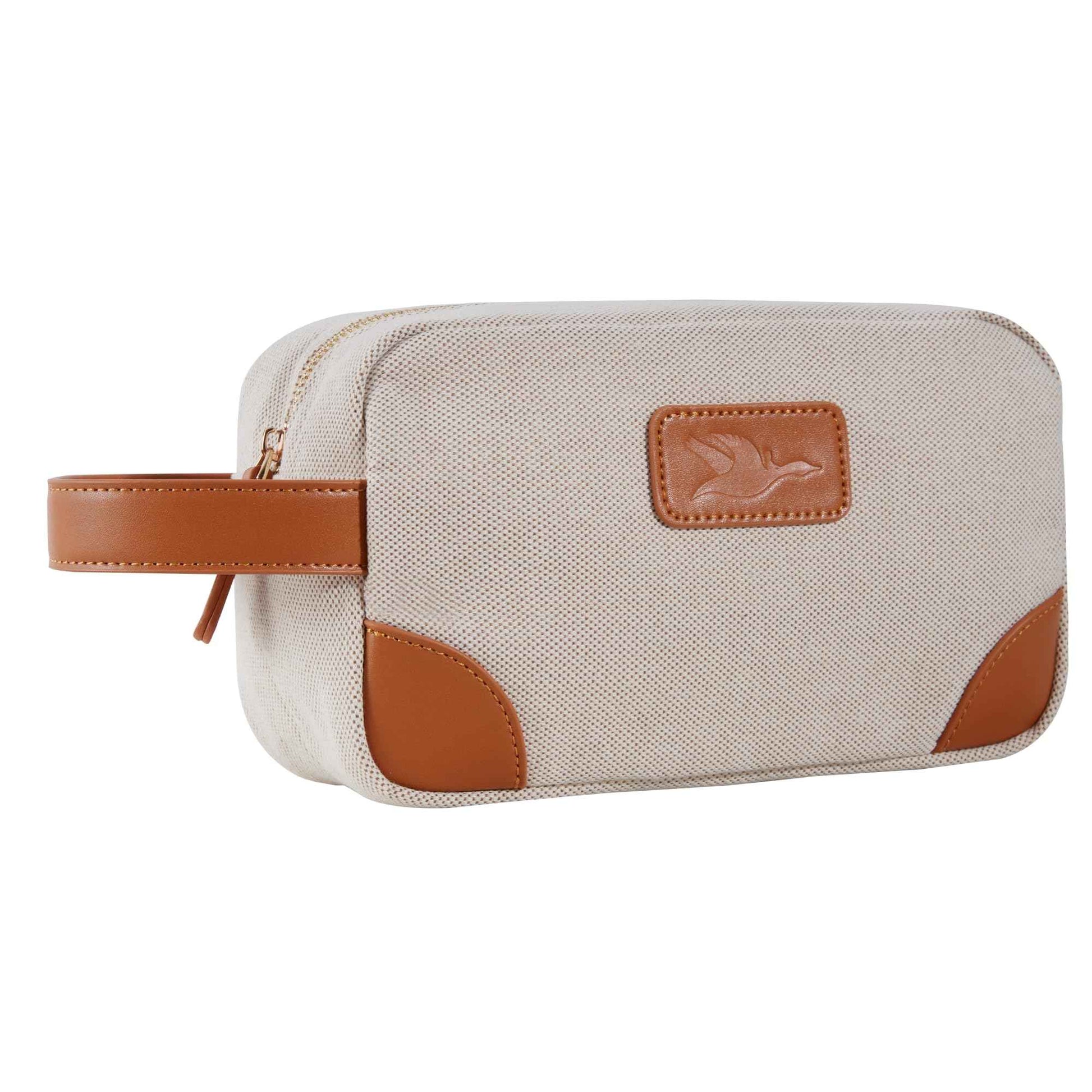 GOOSERIDE Small Makeup Bag for Women and Men - Cute Cosmetic Bag for Travel, Multipurpose Canvas Make up Pouch for Accessories, Mini Makeup Purse with Zipper and Internal Pockets for Toiletries - Sand