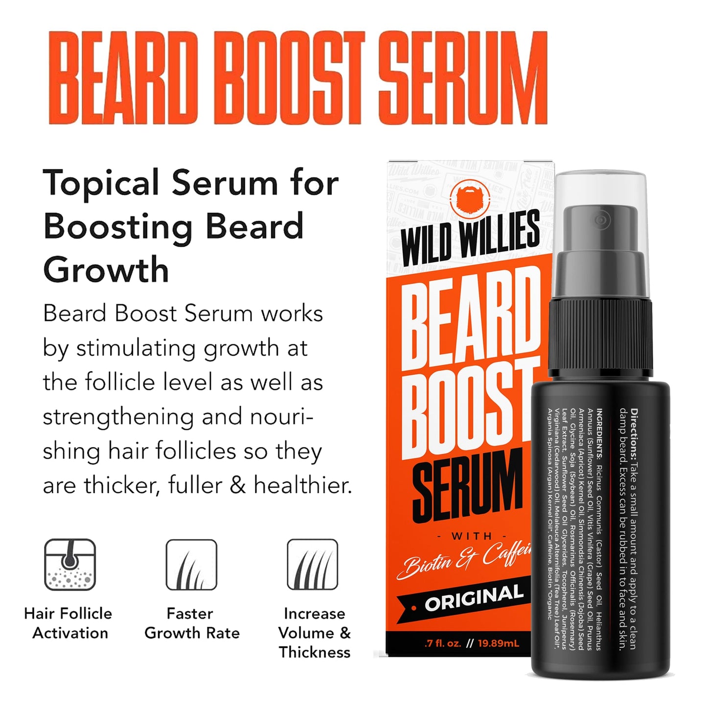 Wild Willies Beard Grooming Kit - Beard Growth Serum, Boar Bristle Brush, Supplement, and Travel Bag