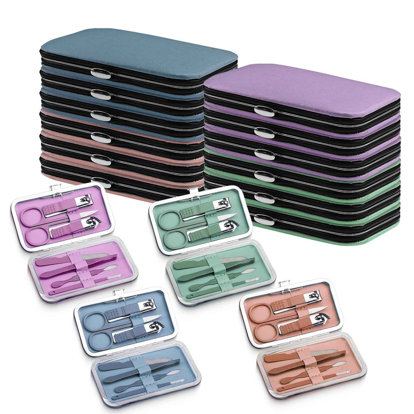 Manicure Kit Bulk, Nail Clippers Set Stainless Steel Fingernail Clippers Set, Sturdy Nail Tip Cutter Trimmers Professional Grooming Toenail Clippers Personal Pedicure Kits 7 in 1(Multicolour 24 Pack)