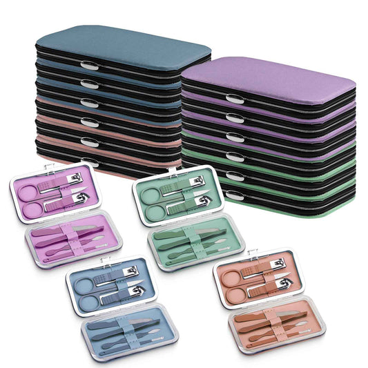 Manicure Kit Bulk, Nail Clippers Set Stainless Steel Fingernail Clippers Set, Sturdy Nail Tip Cutter Trimmers Professional Grooming Toenail Clippers Personal Pedicure Kits 7 in 1(Multicolour 24 Pack)