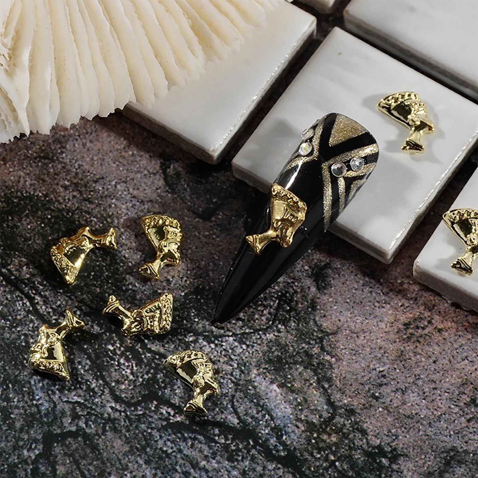 3D Egypt Charms for Acrylic Nails, 80PCS Gold Alloy Rhinestones Decoration, Egyptian Gems Diamonds Accessories for Nail Art Supplies Manicure Craft DIY BBATT-HAPPY