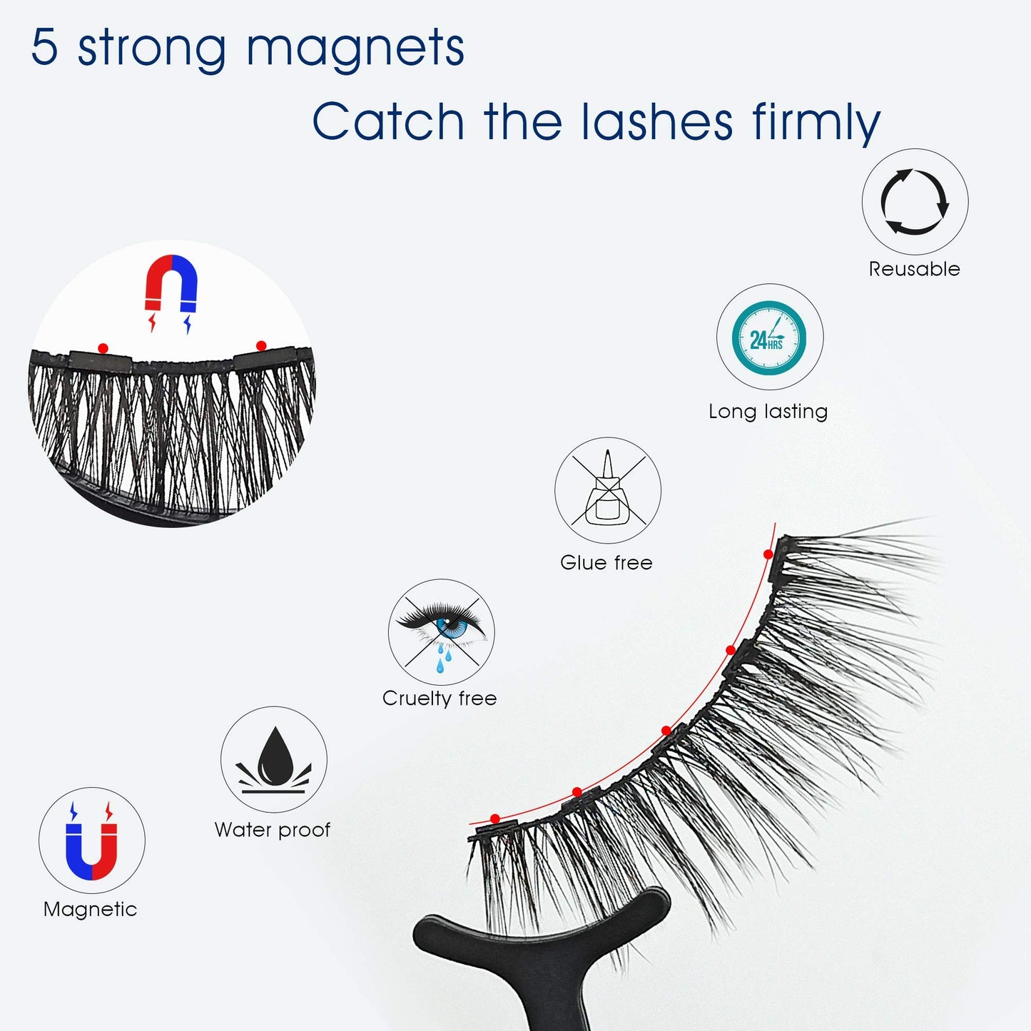 Alcastar Magnetic Eyelashes with Eyeliner Kit, Reusable Magnetic lashes, Waterproof, Long Lasting,Easy to Apply.