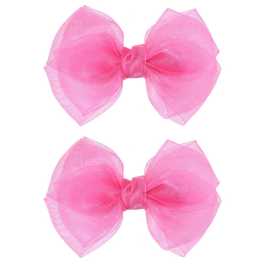 Hot Pink Mesh Hair Bow Clips 4" Organza Double Tulle Bow Barrettes Alligator Hair Pins Boutique Birthday Party Dress outfit Decor Accessories Valentines Xmas Gift for Teens Toddler Girls Kids