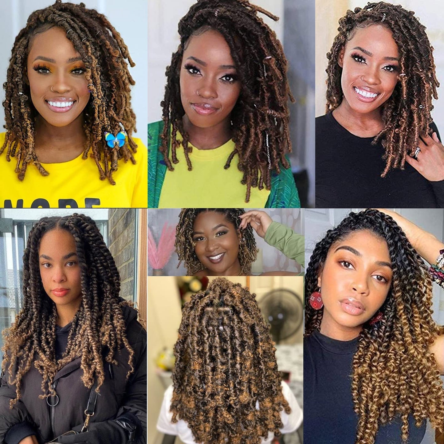 ZRQ 8 Packs Pre-Separated Springy Afro Twist Hair For Distressed Soft Locs 24 Inch Ombre Marley Crochet Braiding Hair Synthetic Hair Extension For Black Women 8 Strands/Pack (1B/27#)