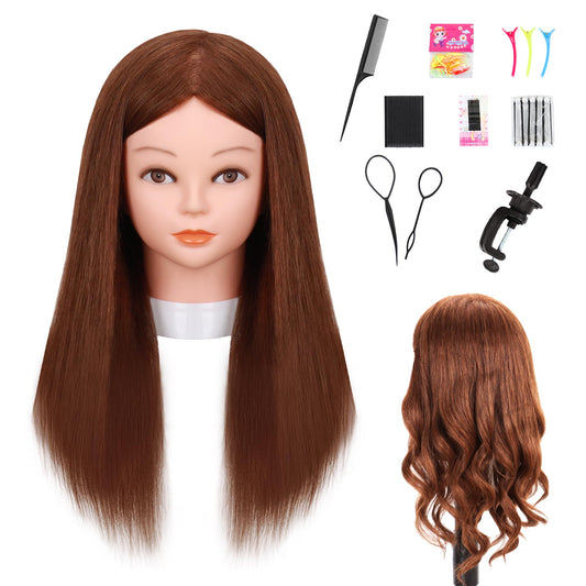 YODIDI Mannequin Head Human Hair, 20"-22" Cosmetology Mannequin Head with 100% Human Hair for Hair Styling Hairdressing Practice with Table Clamp Stand and Tools