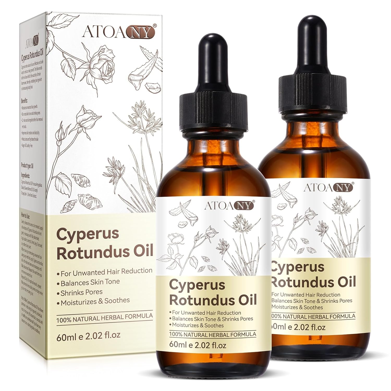 Cyperus Rotundus Oil, Natural Cyperus Rotundus Oil for Unwanted Hair Removal, Reducing Body Hair Growth,Balances Skin Tone, Moisturizes & Soothes, Suitable for All Skin Types (2.02 fl.oz)