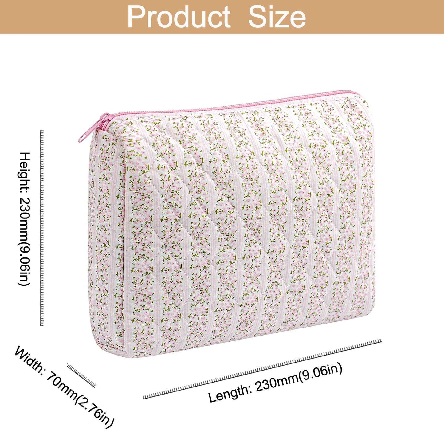 HHQQWZ Large Travel Makeup Bag Cosmetic Bag for Women Girls, Cute Large Floral Cotton Cosmetic Bag, Zipper Toiletry Bag Makeup Brushes Accessories Organizer Storage Bag (Pink Floral)