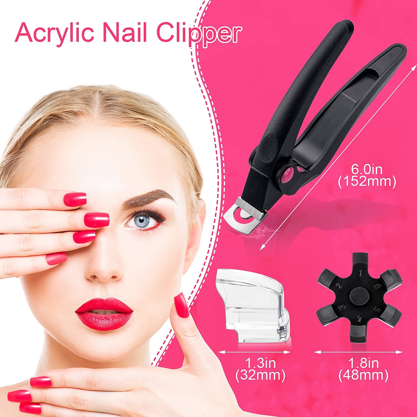 ANCIRS 3 Pack Acrylic Nail Clipper, Stainless Steel Adjustable Nail Trimmer, Artificial Fake Nail Tip Cutter for False Nail Art Manicure Project (Black & White & Rose Red)