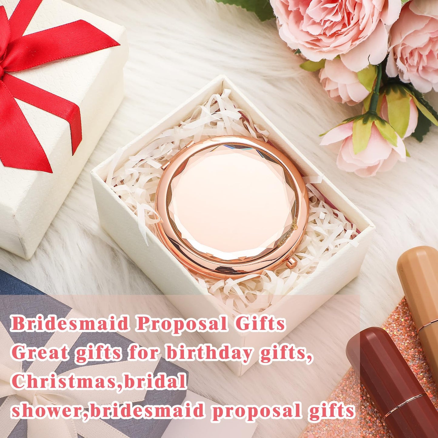 Barydat 24 Set Rose Gold Compact Mirrors Bulk Crystal Compact Makeup Mirrors Double Sided Pocket Mirrors for Women Bridesmaids Wedding Mirrors Gift for Bridal Shower Party Favors Christmas Party Gifts