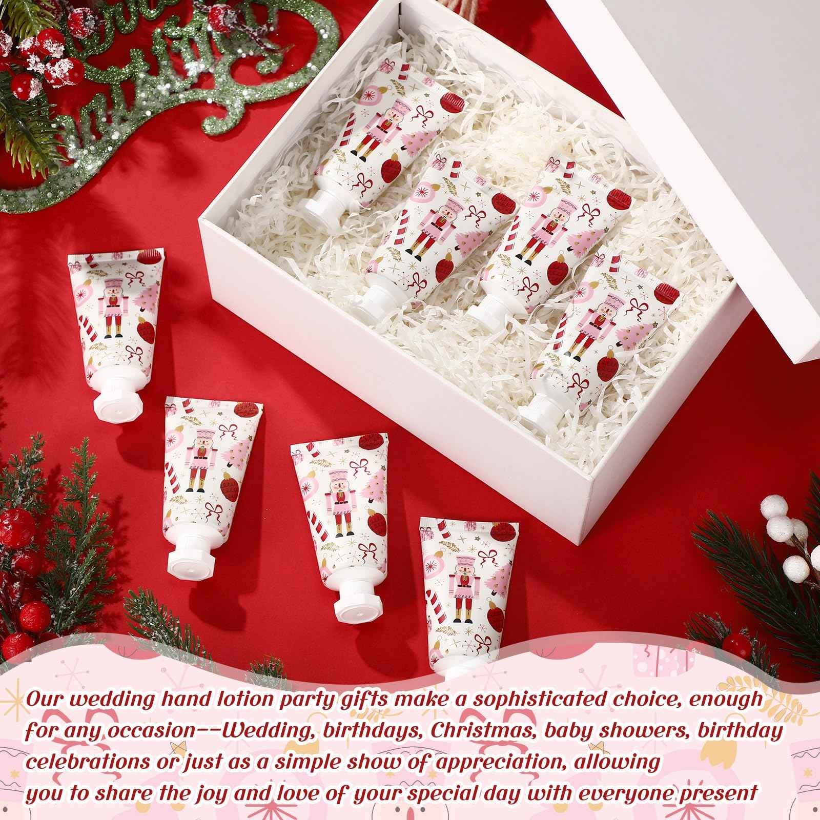 Heigble 50 Pcs 1 Oz/ 30 ml Christmas Nutcracker Hand Cream Gifts Bulk Travel Size Christmas Thank You Hand Cream Body Lotion Gifts for Women Coworker Teacher Nurse Souvenir Xmas Party Supplies