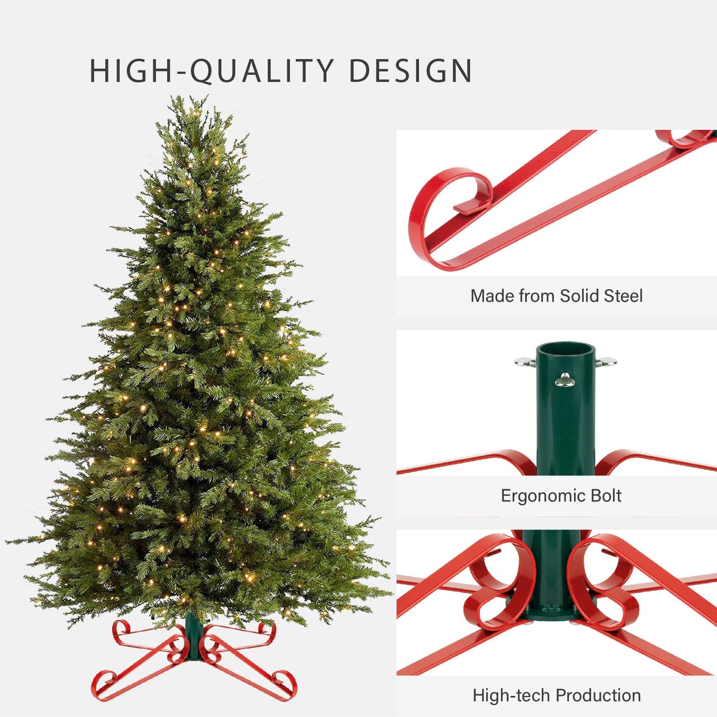 Christmas Tree Stand for Artificial Trees 4 to 8 Foot Christmas Fake Tree Holder for Green & Red Indoor Outdoor Party Christmas Tree Ornaments Fits Up to 1.4" Xmas Tree Trunks