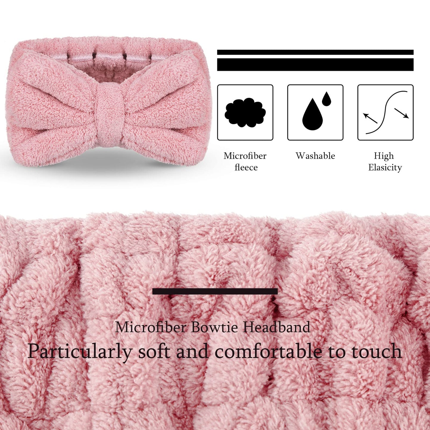 3 Pieces Towel Headbands for Women Makeup Headband for Washing Face Makeup Spa Headband, Microfiber Bowtie Shower Headband for Women(Light Pink)