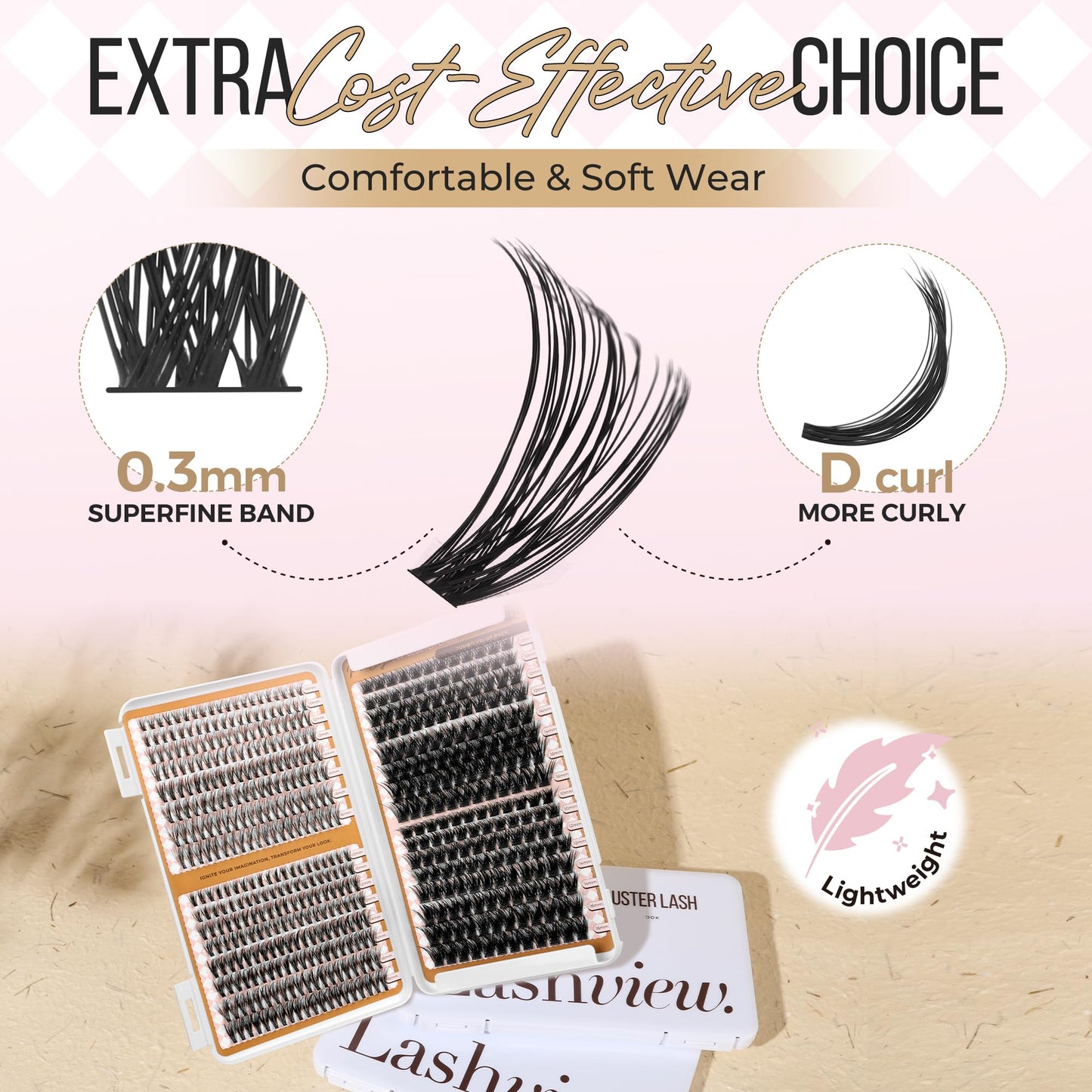 LASHVIEW Lash Clusters D Curl Eyelash Extension Clusters Natural Look Cluster Lashes Extensions Super Thin Band & Soft Cluster Lashes Reusable 9-16mm MIX(style30&40&56D)