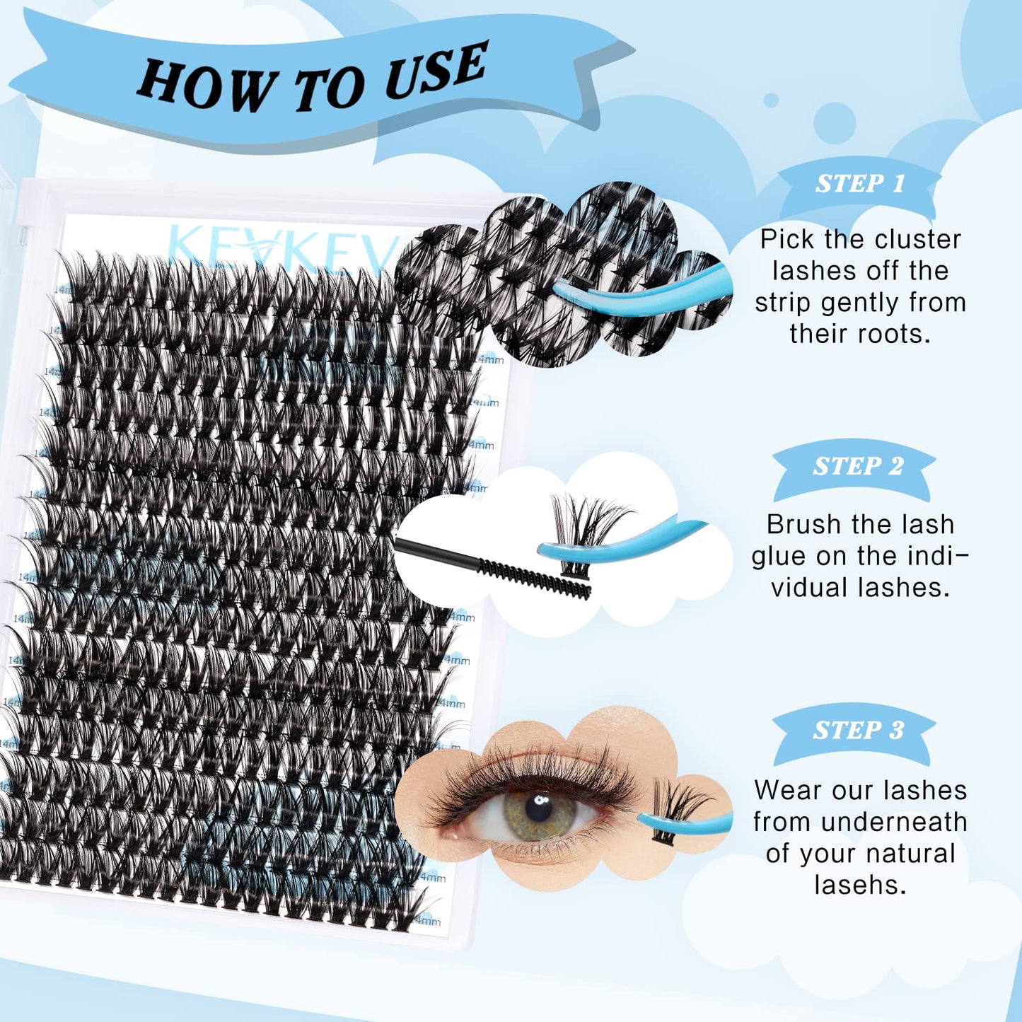 300 Pcs Individual Lashes Lash Clusters DIY Lash Extension Cluster Lashes that Look Like Eyelash Extensions Self Applicaton at Home Volume Dramtic Look(50D,C-14mm)