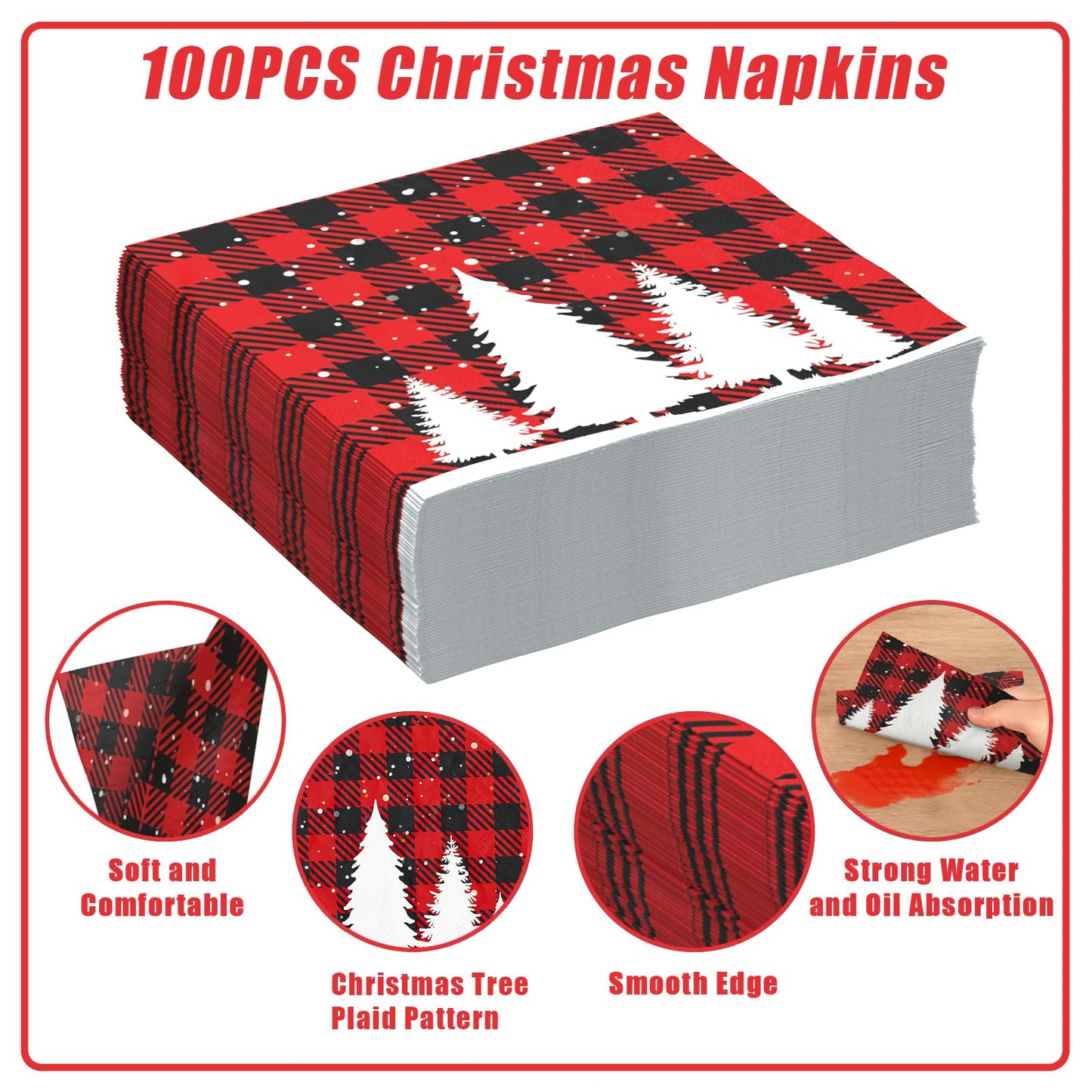 Homlouue 200 Pcs Christmas Paper Plates and Napkins, Christmas Tree Red and White Plates and Napkins Disposable, Christmas Dinner Plates and Napkins Serve 50 Guest, Christmas Party Table Decorations