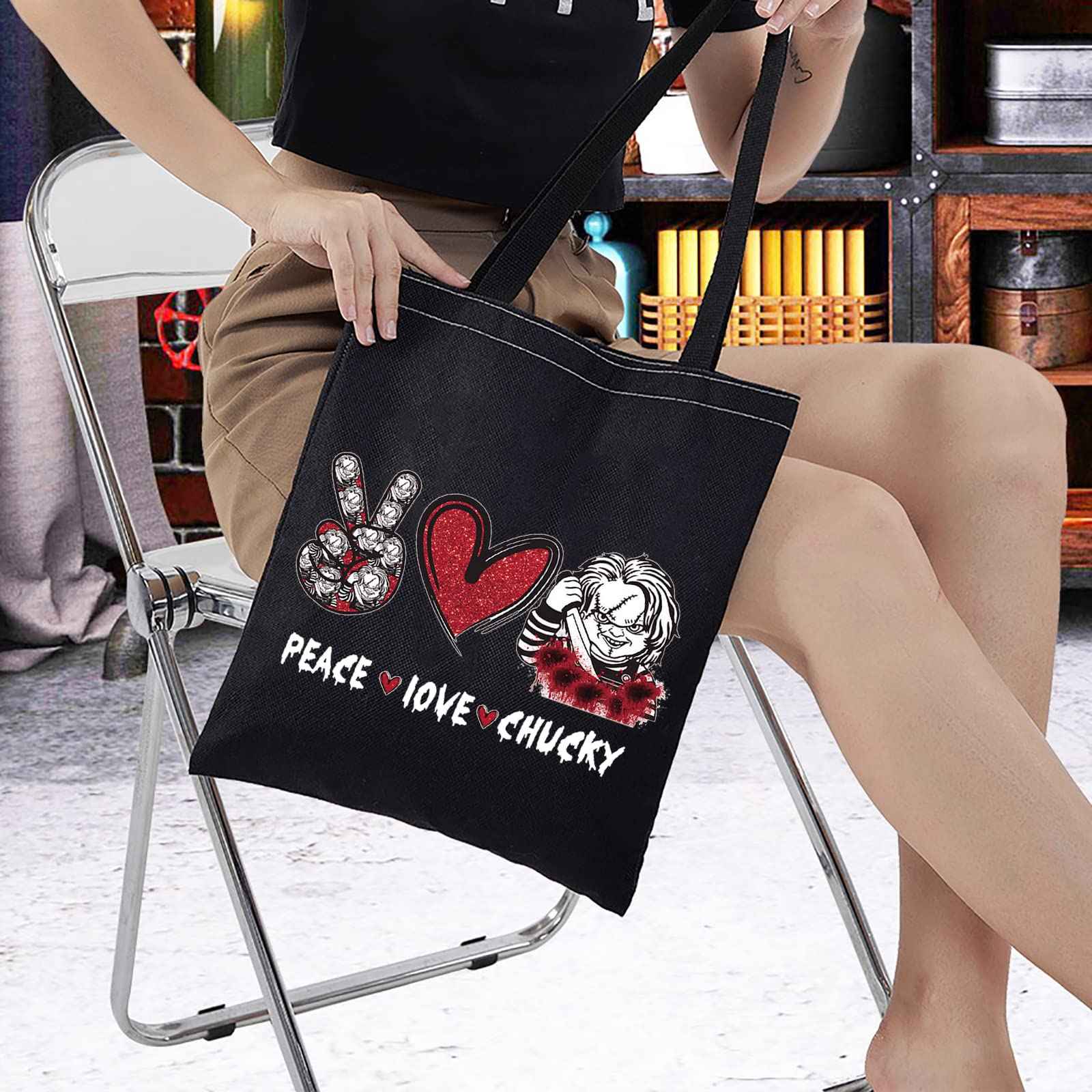WZMPA Horror Movie Fans Cosmetic Bag, Peace Love Inspired Gift Makeup Zipper Pouch, Horror Merchandise (Peace Chuc TG BL)