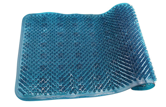 Grass Textured Spa Quality Foot Scrubber Shower Bath Mat Anti-Slip 24.5" x 13.5" Comforts Tired Feet (Blue)