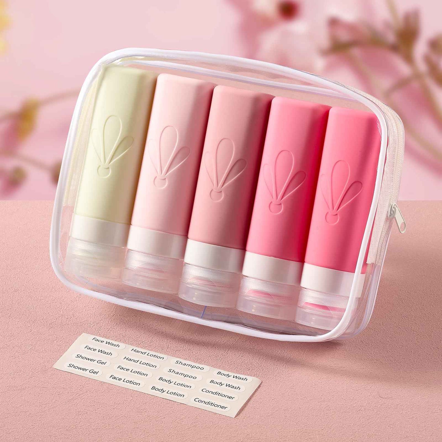 INSFIT Travel Bottles for Toiletries, TSA Approved 3oz Travel Size Containers, BPA Free Leak Proof Squeezable Silicone Tubes for Shampoo Conditioner Lotion Soap with Labels