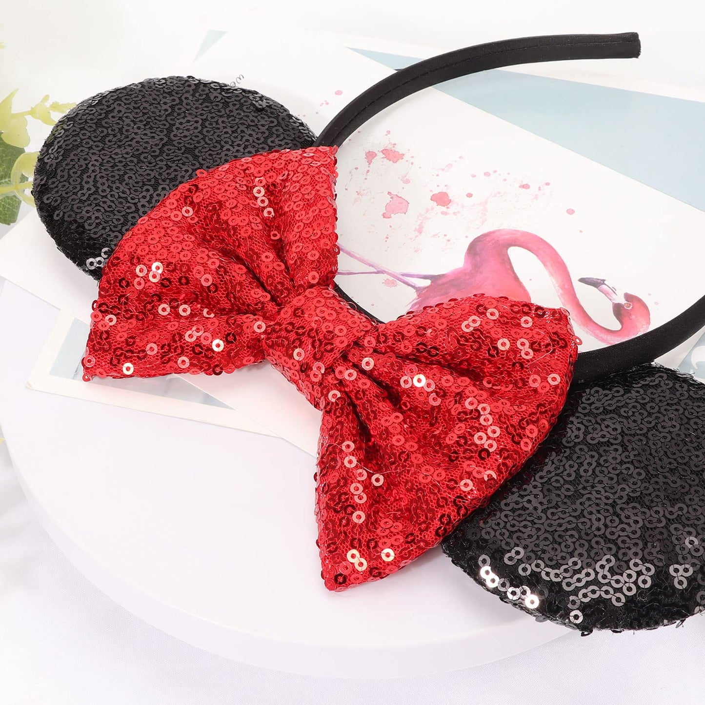 AQOKKA 1 Pcs Mouse Ears Headbands with Bow for Birthday Party, Hair Hoop Party Decoration Cosplay Costume Hair Accessories for Women & Girls