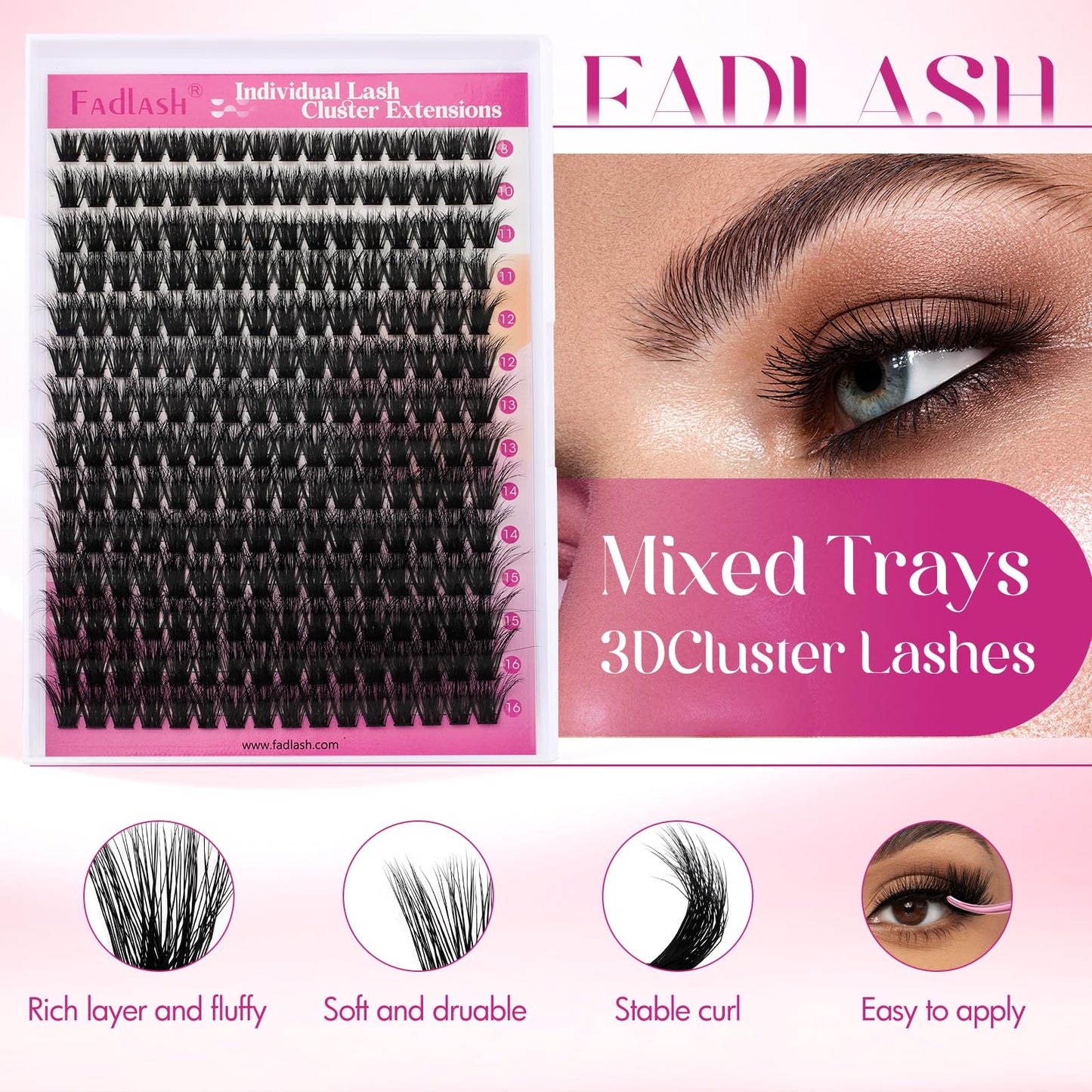 FADLASH Lash Clusters 100D Fluffy Eyelash Clusters 8-16mm Individual Lashes Cluster Eyelash Extensions 3D Effect Wispy Thick Lash Extension Clusters (100D-0.07-D, 8-16mm)