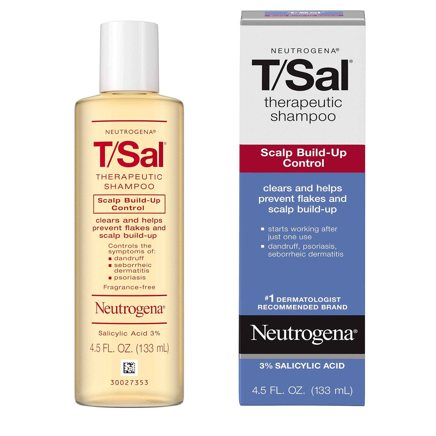 Neutrogena T/Sal Therapeutic Shampoo for Scalp Build-Up Control with Salicylic Acid, Scalp Treatment for Dandruff, Scalp Psoriasis & Seborrheic Dermatitis Relief, 4.5 fl. oz (Pack of 4)