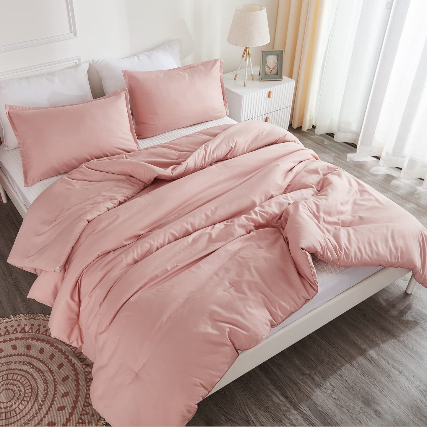 Litanika Pink Twin Comforter Set for Girls, 2 Pieces Kids Blush Plain Bedding Comforter Set, All Season Bed Set (66x90In Comforter & 1 Pillowcase)