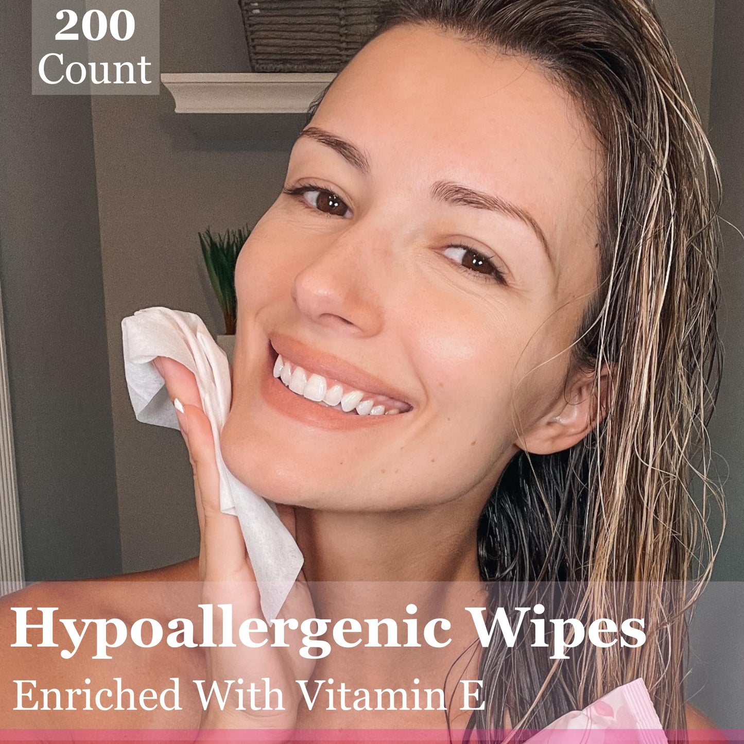 mivida Hypoallergnic Makeup Remover Wipes with Vitamin E | Bulk 4 Pack 50 count each | Alcohol Free and Fragrance Free makeup wipes | Best for Senstive Skin and All Skin types | Total 200 Wipes