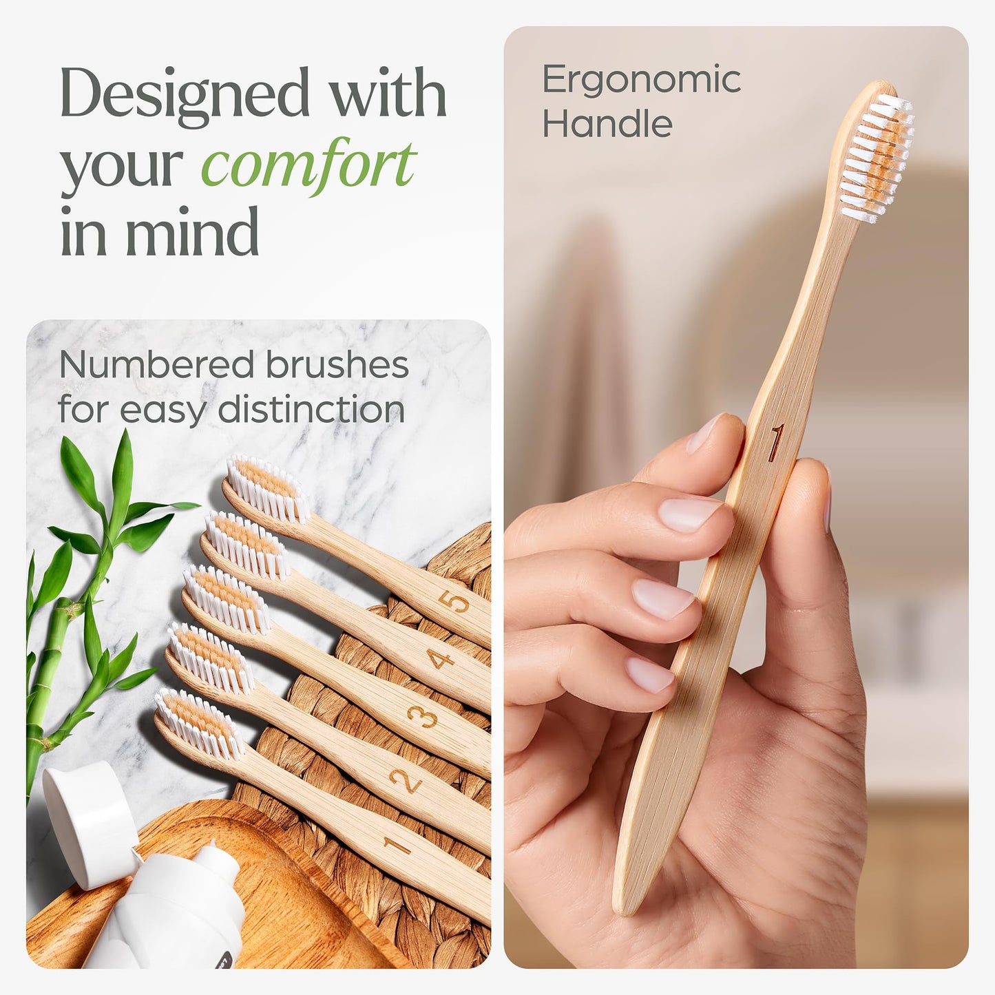 VIVAGO Biodegradable Bamboo Toothbrushes Bulk Soft Bristles (50 Pack) - Eco-Friendly, Compostable Natural Wooden Bulk Toothbrush