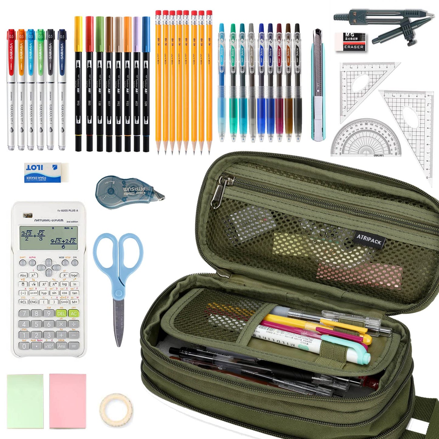 Pencil Case Big Capacity High Large Storage Tactical Small Tool Pouch Bag Marker Pen Case Stationery Bag Travel Holder School College Office Organizer for Kids Men Women Adult Teens (Green)