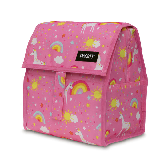 PackIt Freezable Lunch Bag, Unicorn Dream Pink, Built with EcoFreeze Technology, Foldable, Reusable, Zip and Velcro Closure with Buckle Handle, Perfect for Lunches