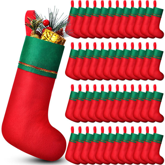 Chitidr 50 Pcs Christmas Stockings Bulk, 9 inch Felt Xmas Stockings Bags Small Christmas Fireplace Hanging Stockings Ornaments for Indoor Outdoor Christmas Holiday Decorations (Christmas Color)