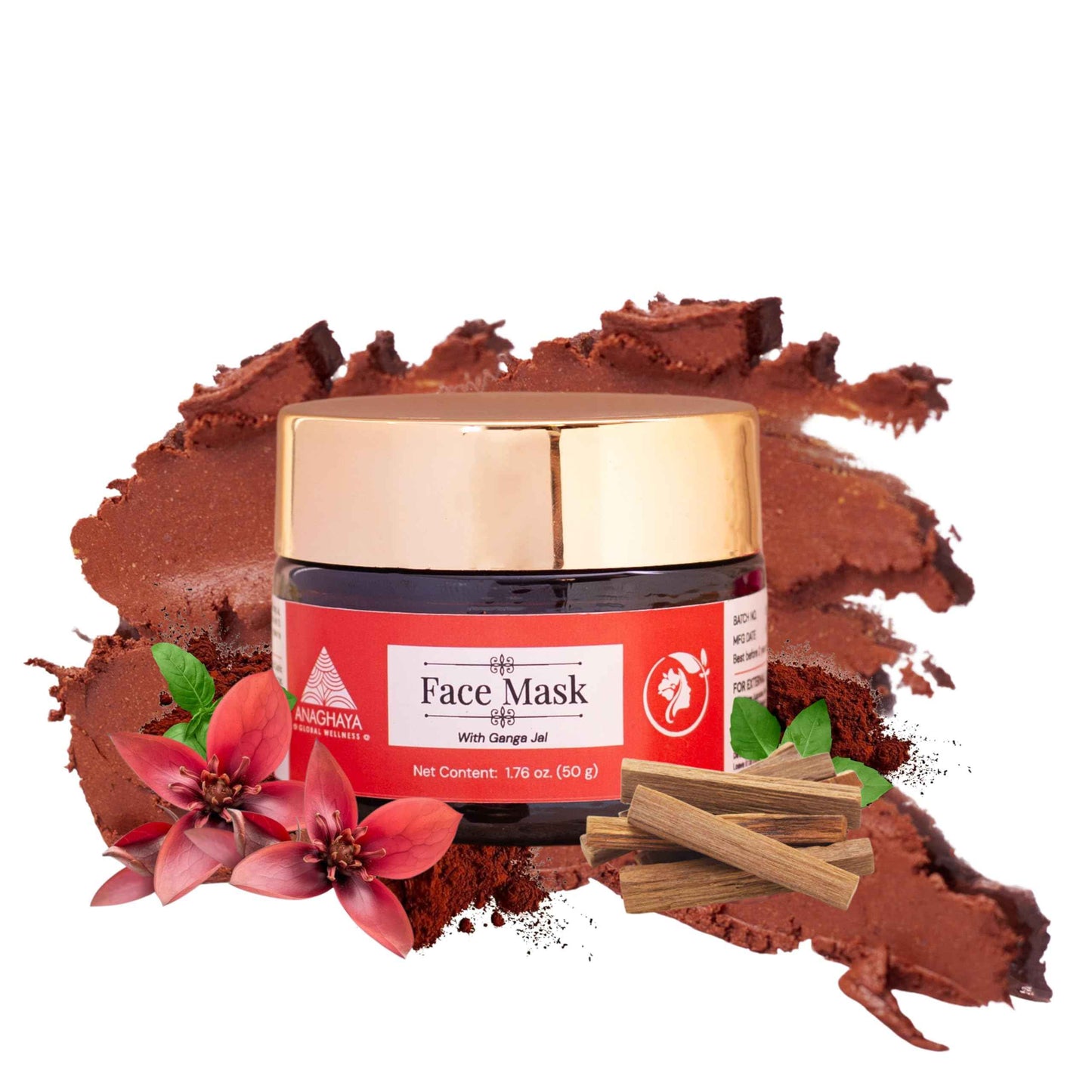 Ayurvedic Clay Facial Mask for Natural Skin Care with Hydrating Radiant Glow Formula - 1.76 Fl oz, Anti-Aging Face Mask for Dull Skin with Ganges Water, Rose Water, Red Ochre Clay & Clarified Butter