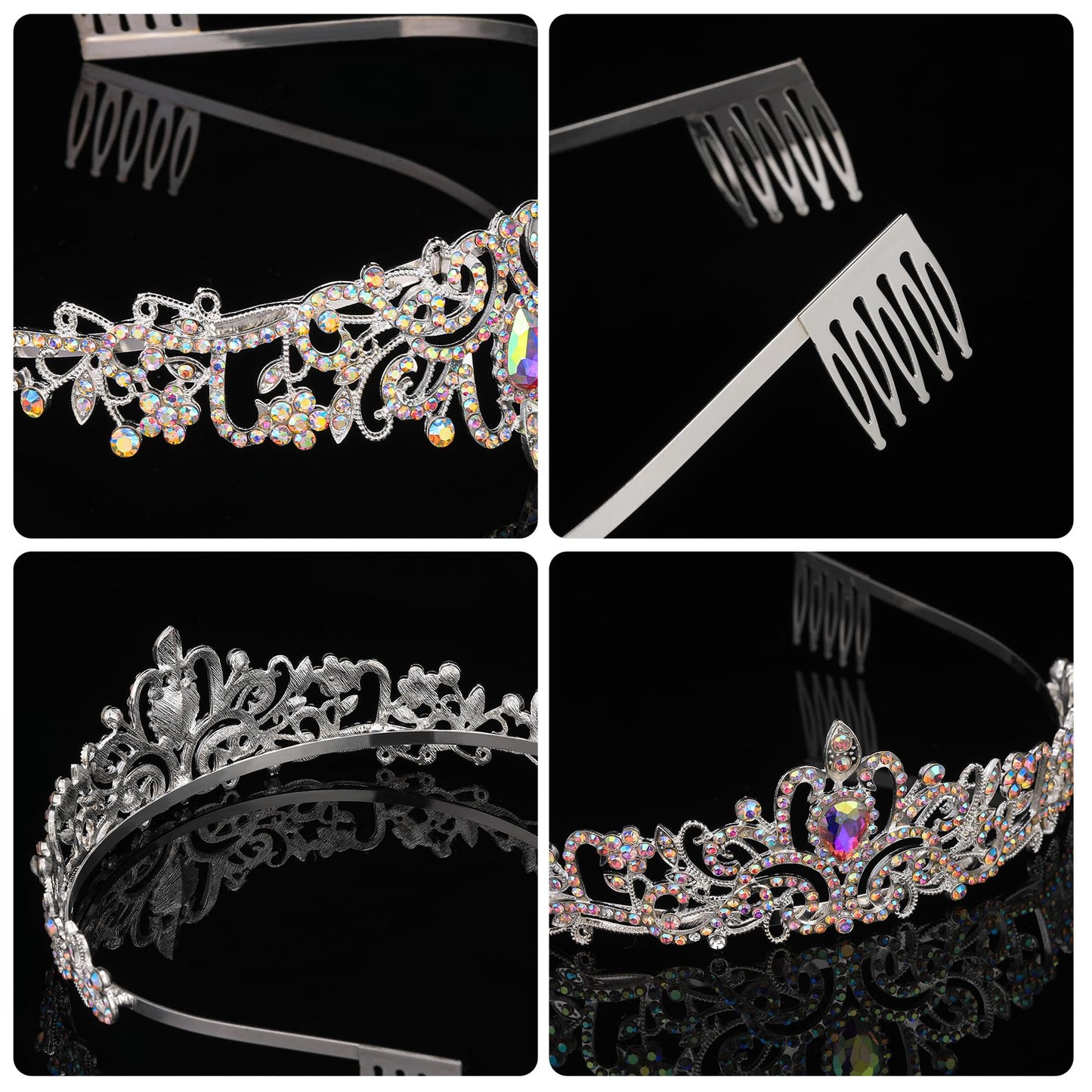 Tiara for Women Elegant Princess Crown with Combs Silver Crystal Tiara Crowns for Women Girls Tiaras for Women Bridal Wedding (AB Rhinestones)