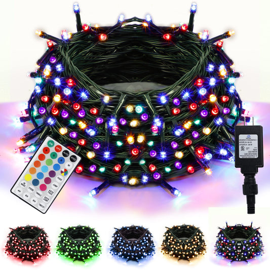 Twinkle Star 200 LED Christmas String Lights, 66ft 18 Colors RGB Changing 7 Functional Mini Lights with Remote Timer, Green Wire Plug in Colorful Lights for Xmas Tree Wedding Party Holiday Decorations