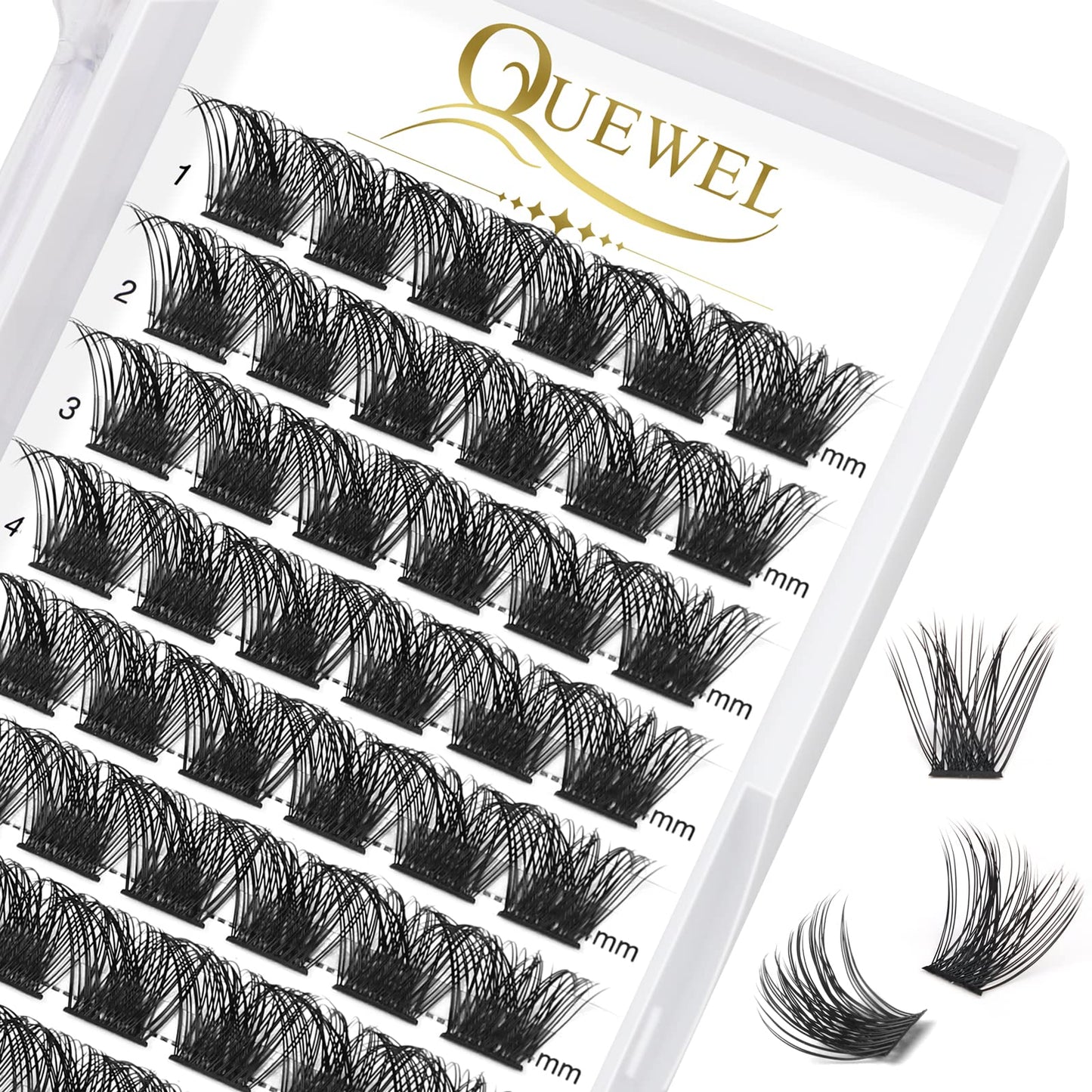 QUEWEL Cluster Lashes 72 Pcs Wide Stem Individual Lashes C/D Curl 8-16mm Length DIY Eyelash Extension False Eyelashes Natural&Mega Styles Soft for Personal Makeup Use at Home (Mega-C-14)