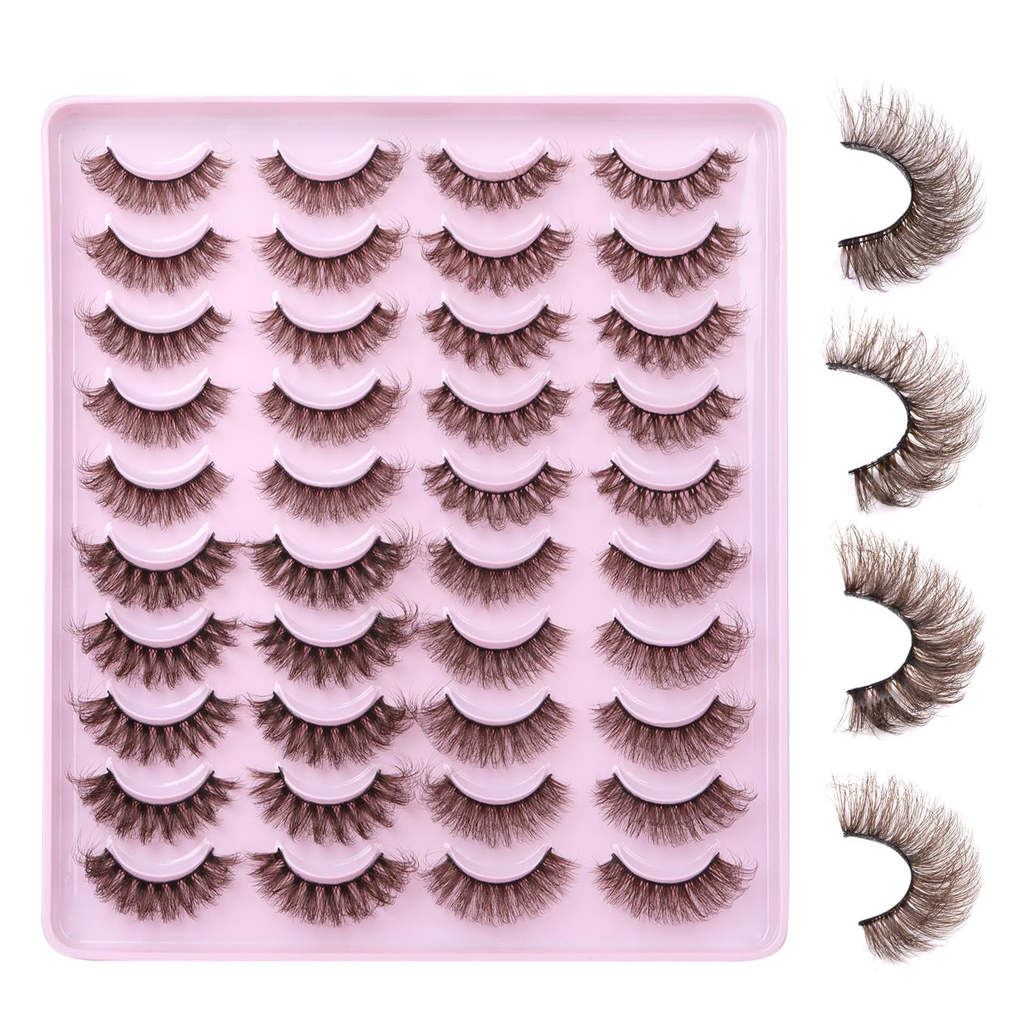 Yawamica False Eyelashes Fluffy Natural Brown Lashes 4 Styles Mixed Fake Eye Lashes 15-18MM Wispy False Lashes 20 Pairs Pack