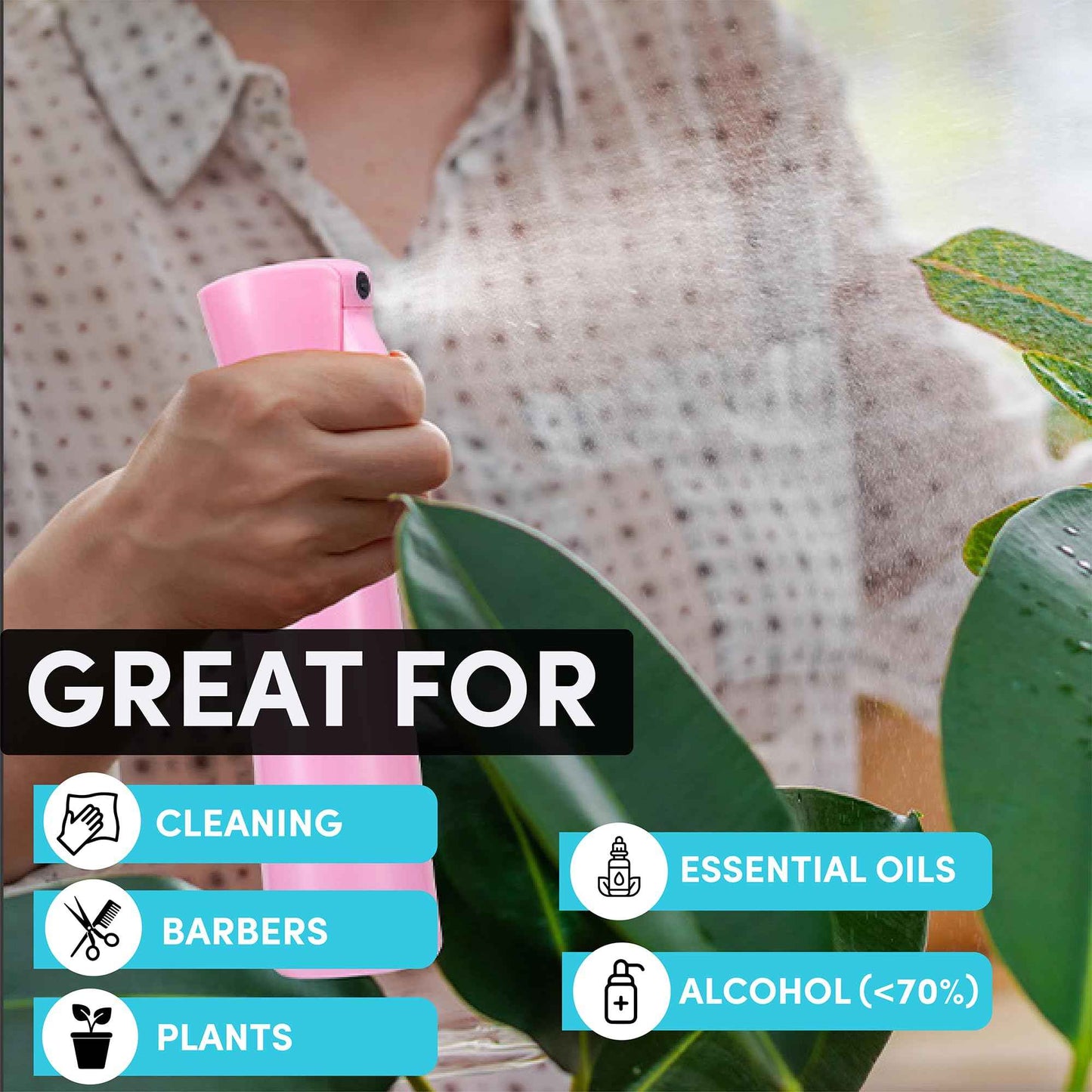 Hula Home Continuous Spray Bottle for Hair (10.1oz/300ml) Empty Ultra Fine Plastic Water Mist Sprayer – For Hairstyling, Cleaning, Salons, Plants, Essential Oil Scents & More - Pink