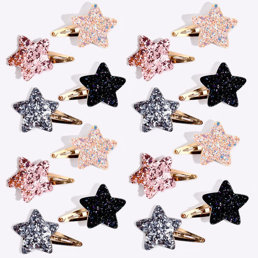 8 Pairs Cute Metal Sparkly Stars Hair Clips and Snap Pins, No-Slip Styling Accessories for Kids