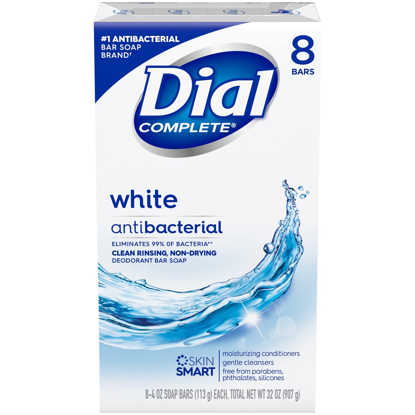 Dial Antibacterial Bar Soap, Refresh & Renew, White, 4 oz, 8 Bars