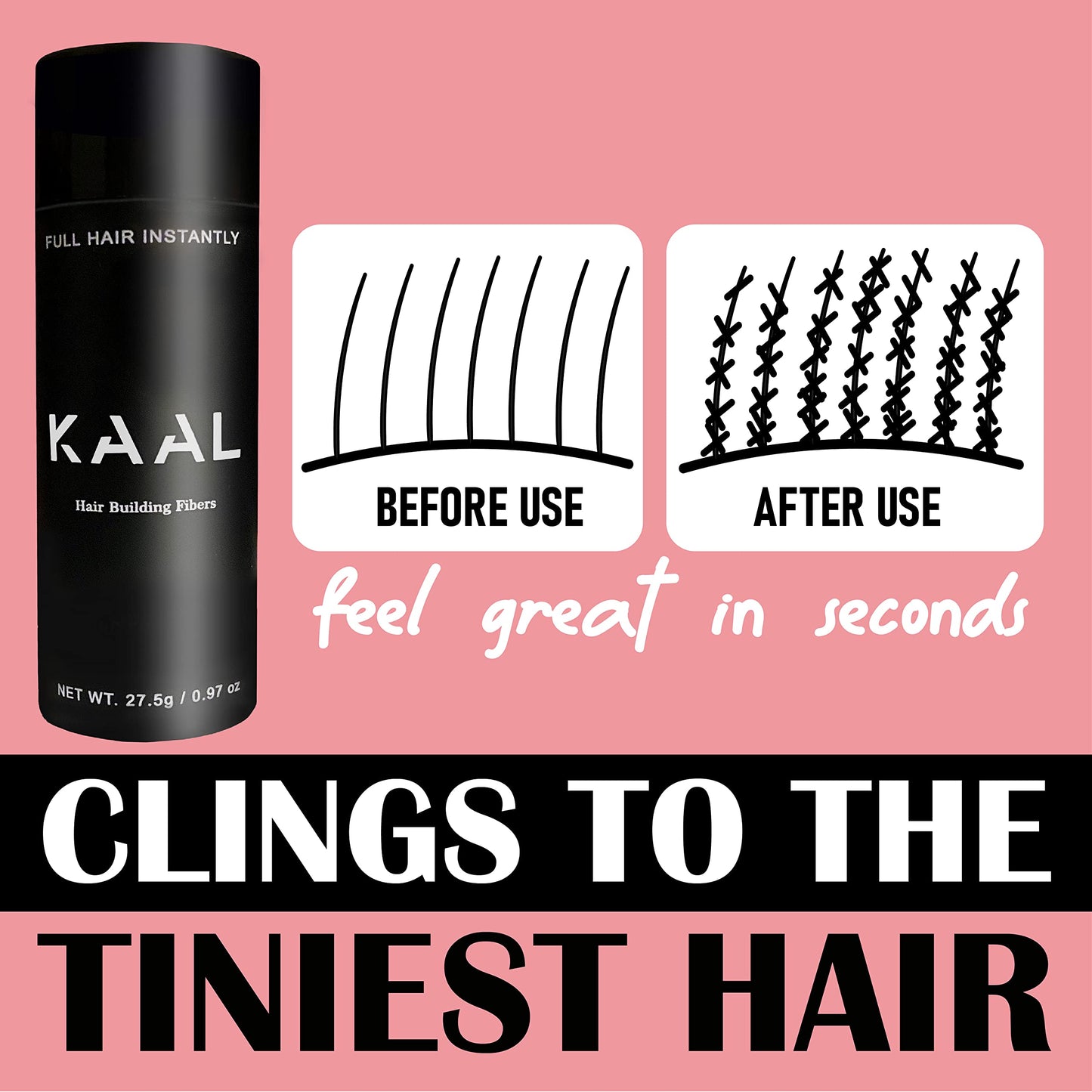 KAAL Hair Fiber, Hair Fibers for Thinning Hair for Women & Men, (0.97 oz, Dark Brown) Hair Building Fibers, Completely Conceals Hair Loss in 15 Sec - 8 Shades for Men Women, Instantly Thicker