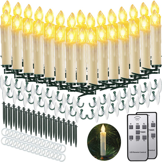 PChero 30 Pack LED Window Candles with 2 Timer Remote, Waterproof Battery Operated Christmas Tree Candles Flickering Flameless Electric Taper Candlelight for Xmas Holiday Party Home Decor