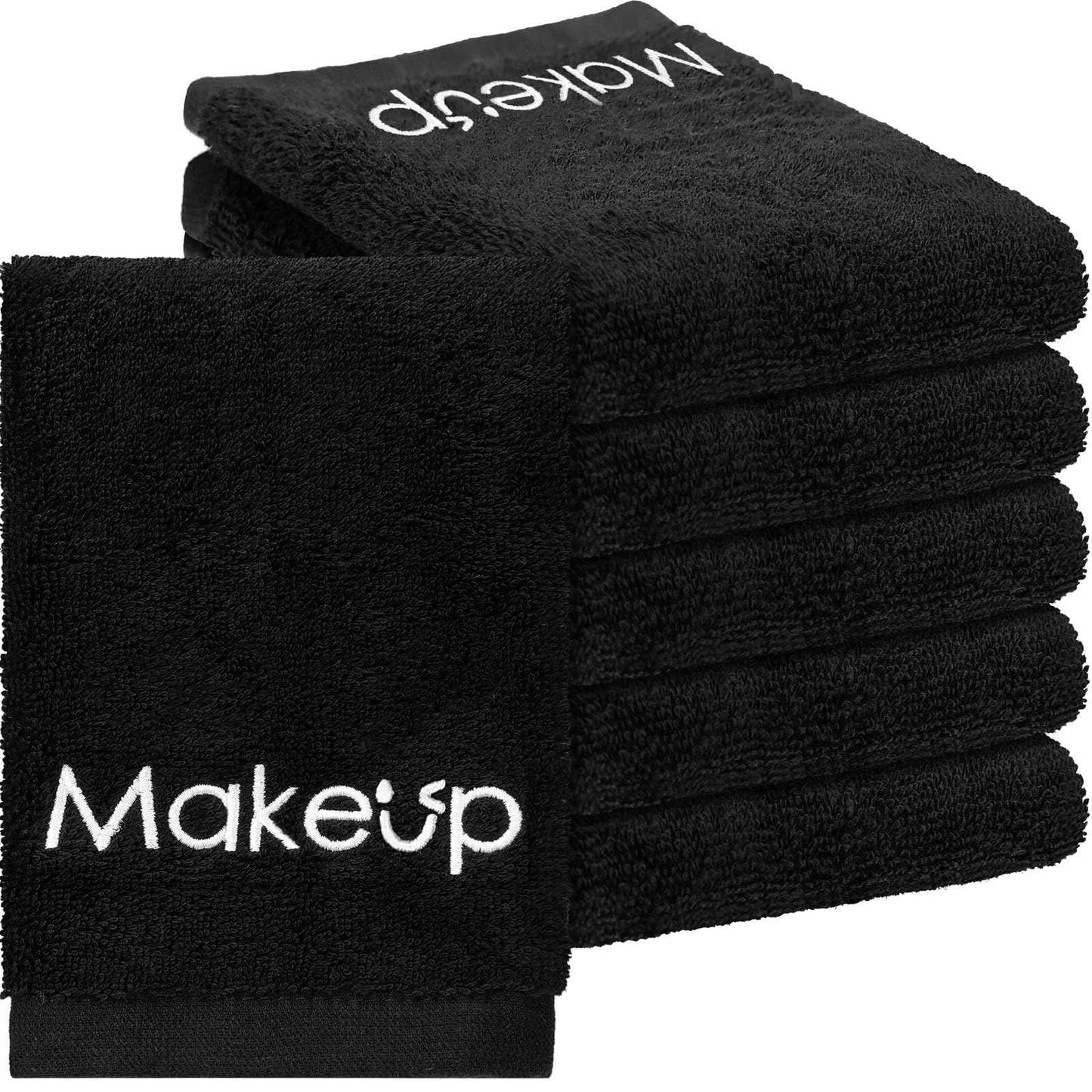 Shimeyao 13x13 Inch Black Makeup Towels Reusable Makeup Washcloths for Face Facial Remover Washcloths Absorbent Cotton Towel for Women Skin Care (6 Pcs,Smile Pattern)