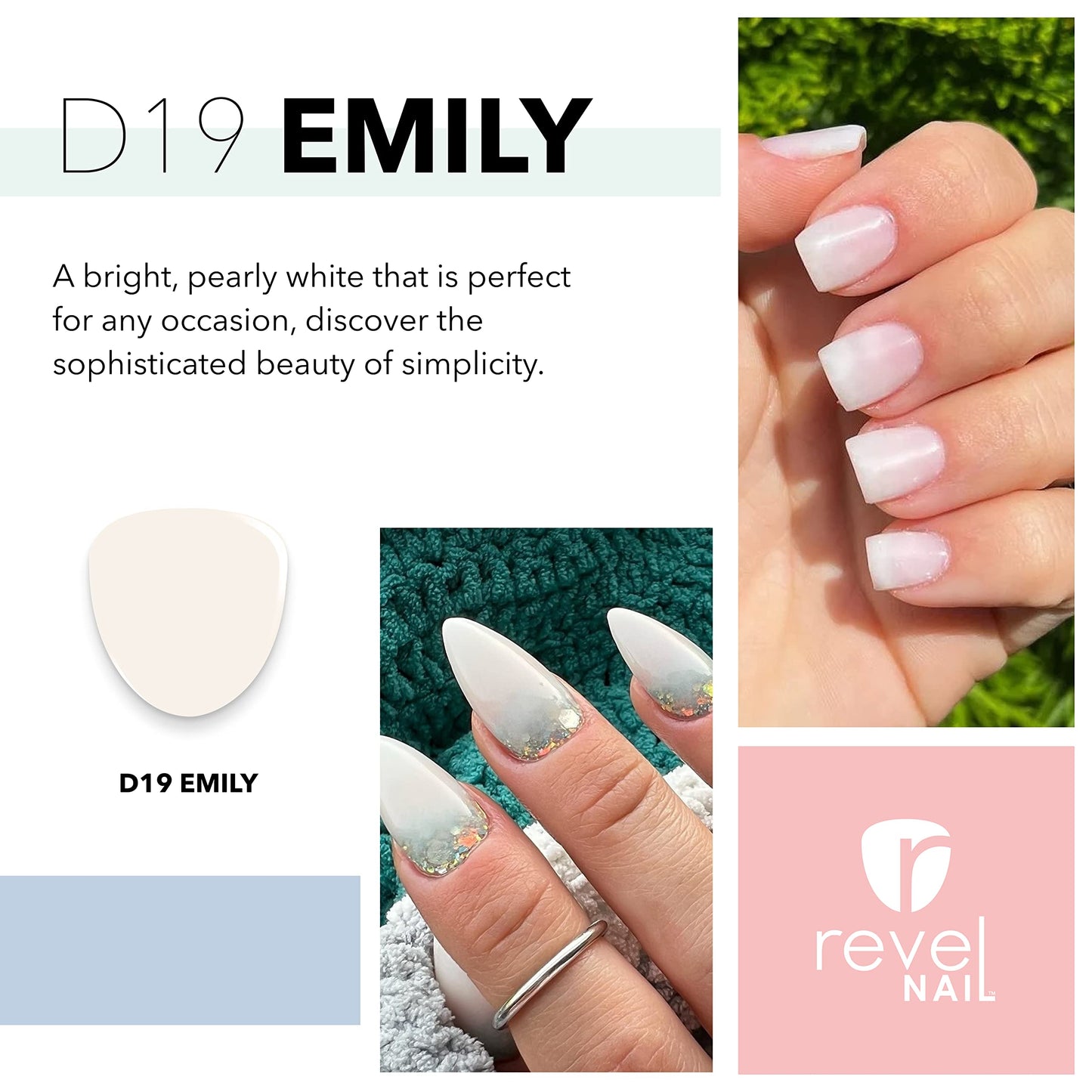 Revel Nail Dip Powder - White Dip Powder for Nails, Chip Resistant Dip Nail Powder with Vitamin E and Calcium, DIY Manicure, Emily